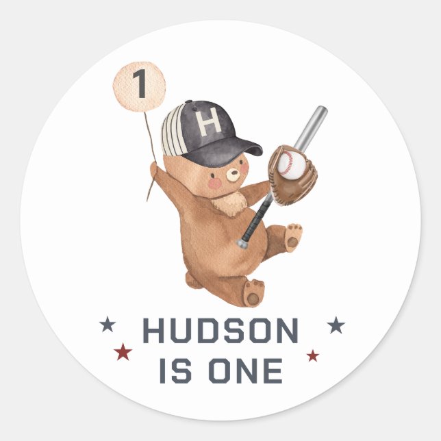 Sticker Rond 1er Anniversaire Ours De Baseball (Devant)