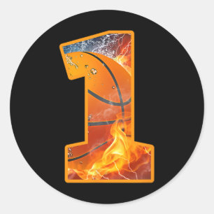 Sticker Rond 1er Anniversaire Party Basketball Imprimer Numéro 