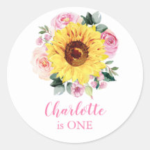 1er Anniversaire tournesol rose Floral Personnalis