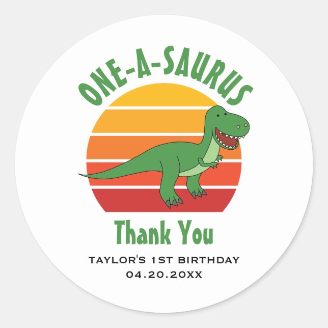 Sticker Rond 1er anniversaire Un-A-Saurus Dinosaur Genre Neutre (Devant)