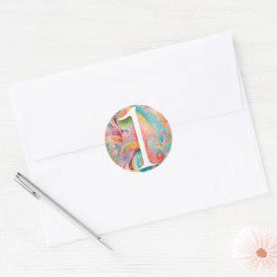 Sticker Rond 1er anniversaire Whimsy Fleurs d'art colorées Bota