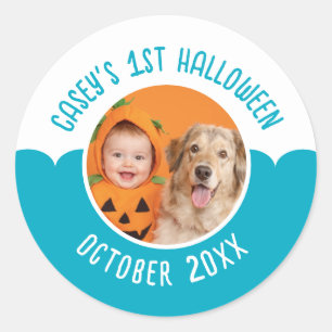 Sticker Rond 1er Halloween de bébé Photo personnalisable Texte