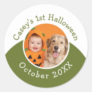 Sticker Rond 1er Halloween de bébé Télécharger une photo avec t