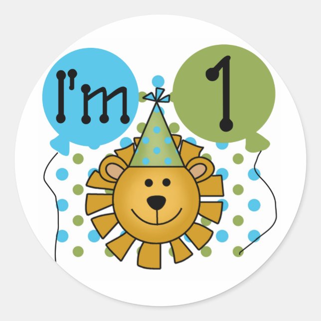 Sticker Rond 1er Lion Anniversaire Tshirts et cadeaux (Devant)