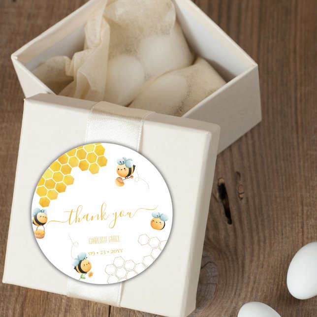 Sticker Rond 1er Merci d'anniversaire d'abeilles (Créateur téléchargé)