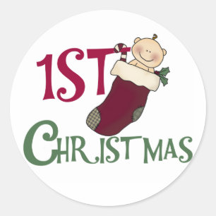 Sticker Rond 1er Noël-bébé en stock