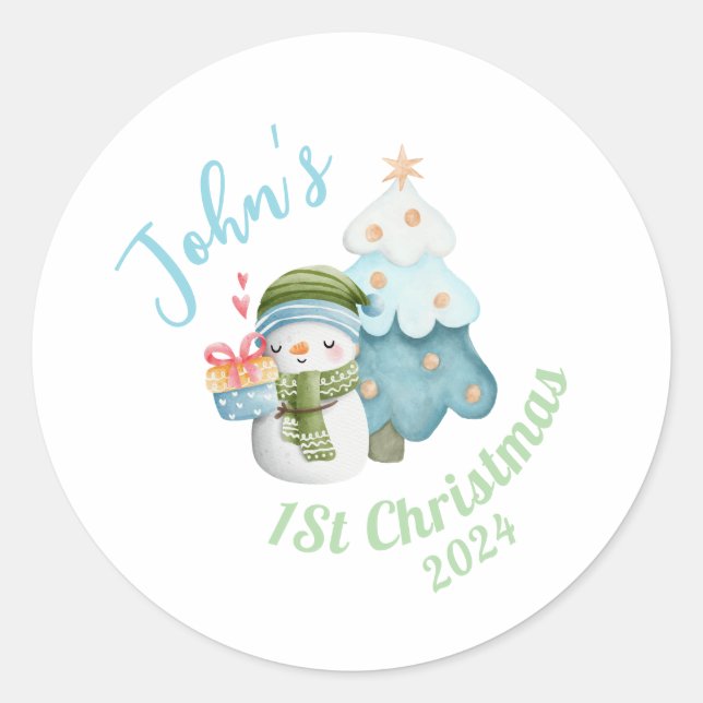 Sticker Rond 1er Noël de bébé personnalisé (Devant)