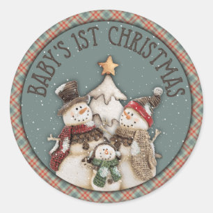 Sticker Rond 1er Snowmen de Noël pour bébé