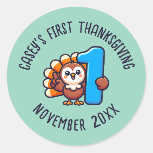 Sticker Rond 1er Thanksgiving de bébé Nom personnalisé et année