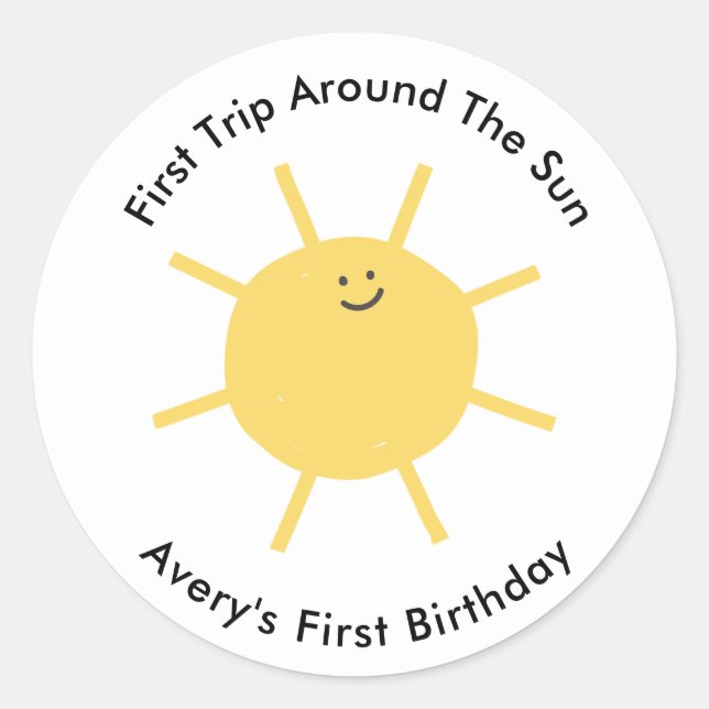 Sticker Rond 1er voyage autour du soleil 1er anniversaire fête (Devant)