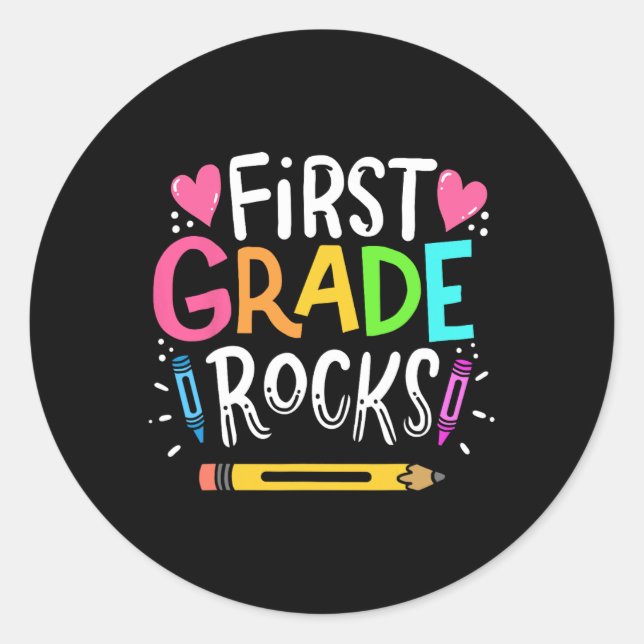 Sticker Rond 1ère année Cadeau enseignant 1ère année Rock (Devant)