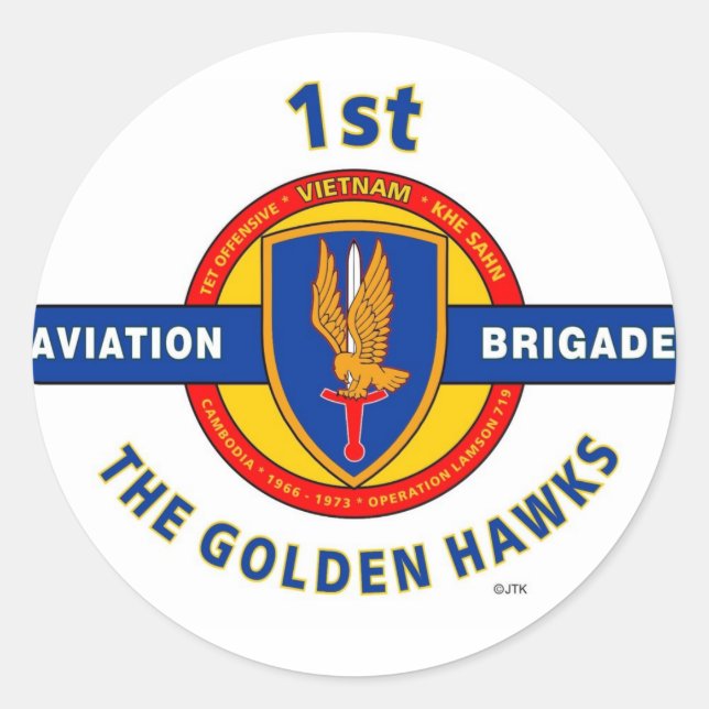 STICKER ROND 1ÈRE BRIGADE AVIATION VIETNAM "GOLDEN HAWKS" (Devant)