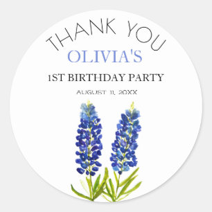 Sticker Rond 1ère fête d'anniversaire Bluebonnets Baby Girl