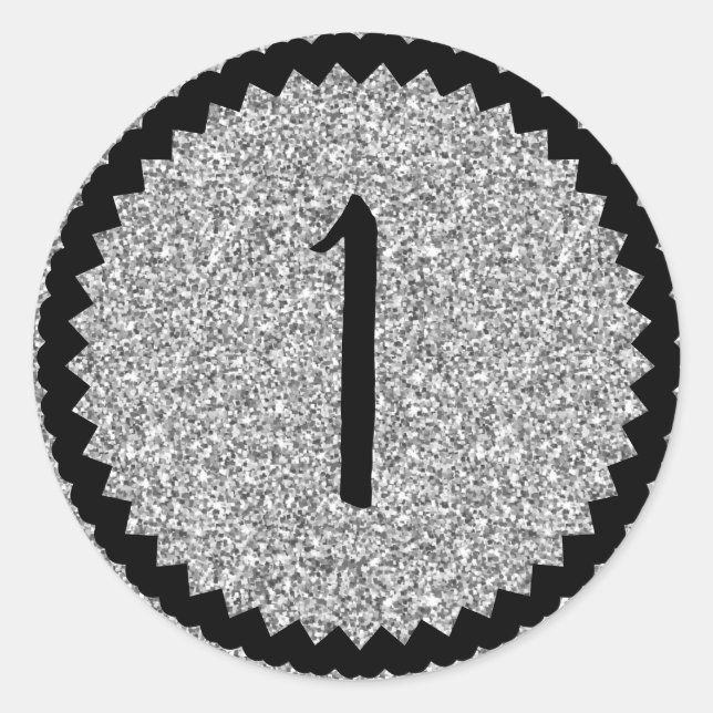 Sticker Rond 1ère fête d'anniversaire Parties scintillant d'arg (Devant)