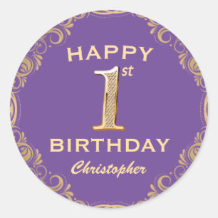 Sticker Rond 1ère fête d'anniversaire Parties scintillant viole