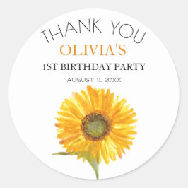 Sticker Rond 1ère fête d'anniversaire Sunflower Baby Girl