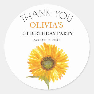 Sticker Rond 1ère fête d'anniversaire Sunflower Baby Girl