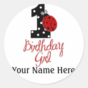 Sticker Rond 1ère fille anniversaire - Bug dame - 1 - coccinell