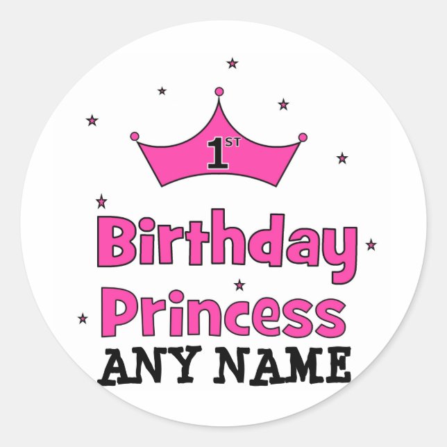 Sticker Rond 1ère princesse anniversaire ! avec couronne rose (Devant)