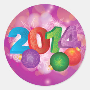 Sticker Rond 2014 Nouvel An Numéros avec Snowflakes Motif