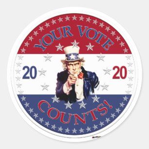 Sticker Rond 2020 Votre Vote Compte Oncle Sam