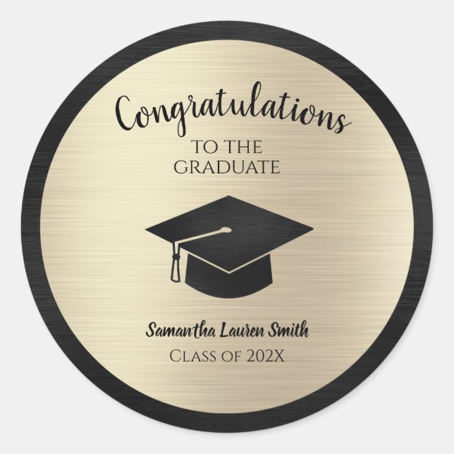 Sticker Rond 2023 Graduation Félicitations Diplômé Or (Devant)