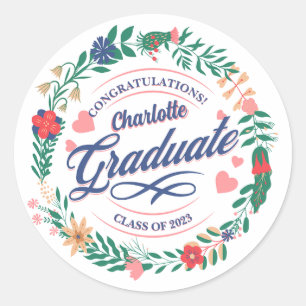 Sticker Rond 2023 Serviettes rétro Flower Wreath Grad Party