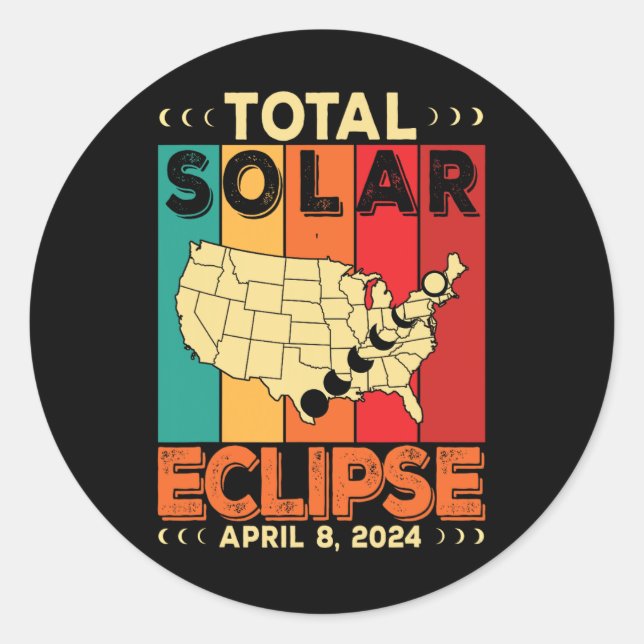 Sticker Rond 2024 Éclipse solaire totale Avril (Devant)