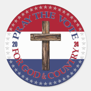 Sticker Rond 2024 Priez pour Dieu et pays avec Croix