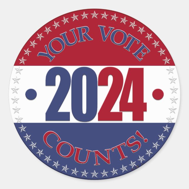 Sticker Rond 2024 Rouge et bleu Vos comptes de vote (Devant)