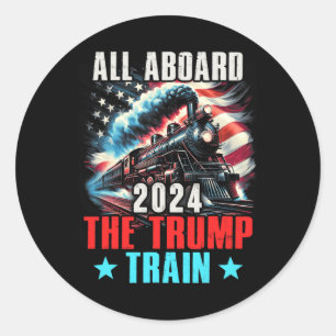 Sticker Rond 2024 Tous à bord du Trump nous enseigne le drapeau