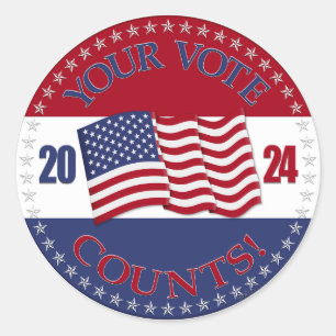 Sticker Rond 2024 Votre vote compte avec le drapeau américain