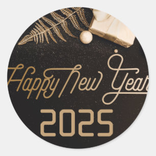 Sticker Rond 2025 Bonne année Black Custom Gold Business