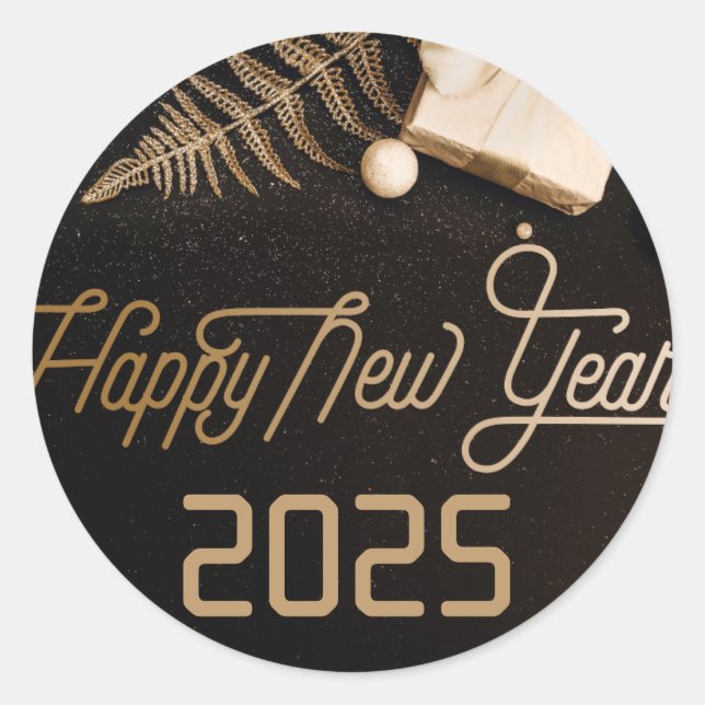 Sticker Rond 2025 Bonne année Black Custom Gold Business (Devant)