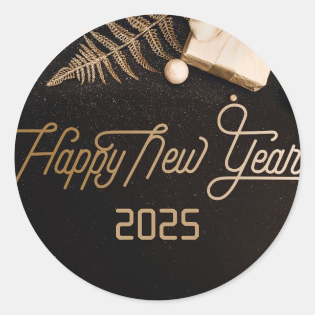 Sticker Rond 2025 Bonne année Black Custom Gold Business (Devant)