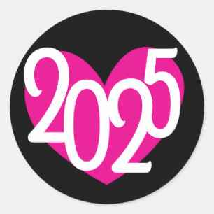 Sticker Rond 2025 coeur rose graphique fête des nouvelles année