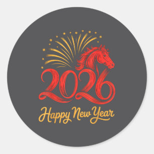 Sticker Rond 2026 Année du Cheval du zodiaque chinois Bonne ann