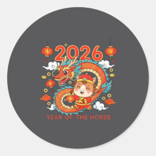Sticker Rond 2026 Année du Cheval Nouvel An lunaire chinois 