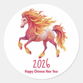 Sticker Rond 2026 Fiery Horse – Happy Chinese New Year