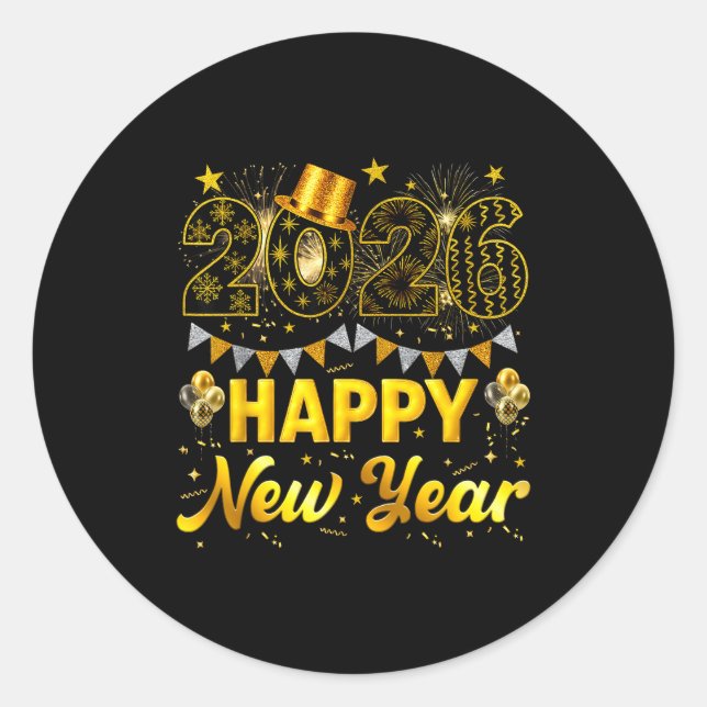 Sticker Rond 2026 Happy New Year Celebration Party Fire Work Me (Devant)