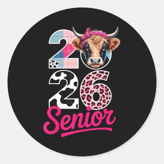 Sticker Rond 2026 Senior Cow Lovers Graduation Funny Cl Shirt F (Devant)