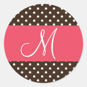 Sticker Rond 20 - 1,5 Enveloppe Monogramme Polka Brown point