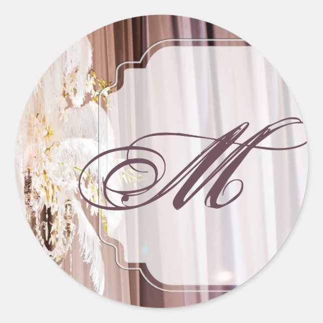 Sticker Rond 20 - 1,5 Enveloppe Plumes Centre Pièce Glam (Devant)