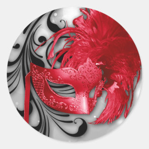 Sticker Rond 20 - 1,5 Enveloppe rouge sur Mascarade Argent