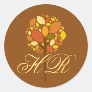 Sticker Rond 20 - 1,5 Enveloppe Sceau moderne arbre d'automne a