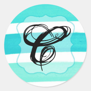 Sticker Rond 20 - 1,5 Enveloppe Sceau Ombre Stripe Turquoise