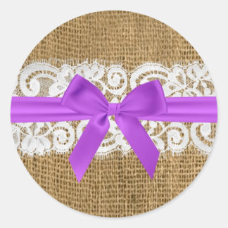 Sticker Rond 20 - 1,5 Enveloppe Sceau Purple Burlap Dentelle