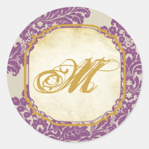Sticker Rond 20 - 1,5 Enveloppe Sceau Purple Or Damask Lace Pr