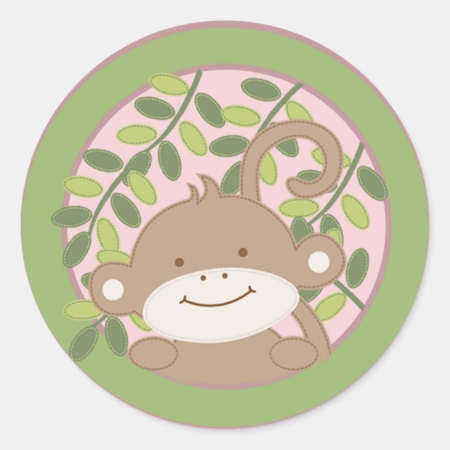 Sticker Rond 20 - 1,5" Enveloppe Seal Leap Safari Jungle Monkey (Devant)