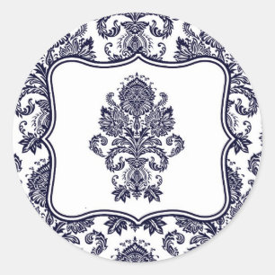 Sticker Rond 20 - 1,5 Enveloppe Seal Marine Blue Damask Lace